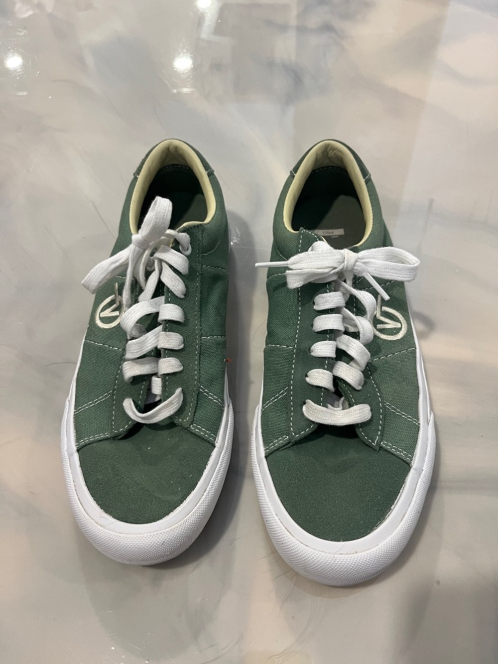 Vans Green Canvas Skate Shoe with Cream Collar - men’s 9